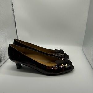Stuart Weitzman 90s Turtleshell Peep Toe Kitten Heels Size 8.5 M